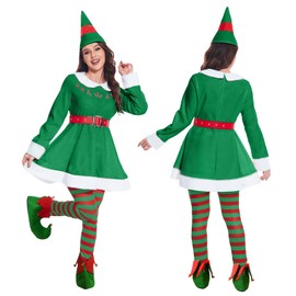 DARFULA Elf costume for women 5 Pcs Women Christmas Elf Costume Set Adult Christmas Cosplay Suit Xmas Outfits (Large)