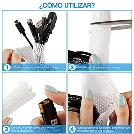 Organizador de Cables, Manguitos de Cable Cubre Cables Protector para Cables 10 Piezas Bridas Reutilizables Funda de Cable para protección y Cable Management（5M-13mm Blanco）