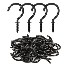 RELBRO Screw Hooks, 1-1/4 Inch Metal Screw in Cup Hooks, Black, 50 Pcs
