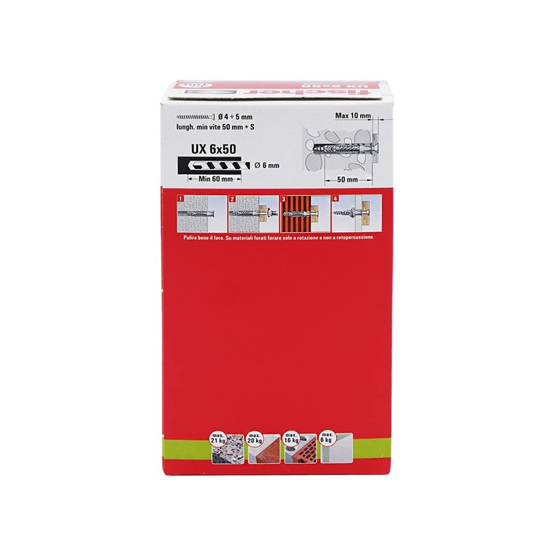 Fischer 542452 Dowel UX, Grey, 6 x 50 mm, Pack