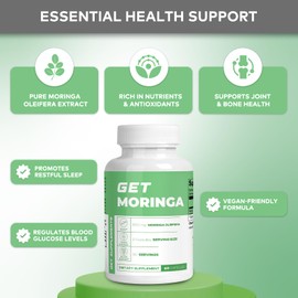 GET Supplements GET Supplements Moringa Capsules Organic Moringa Oleifera Leaf Powder 800mg Natural Energy Joint Support Immune Health Superfood Supplement 60 Vegetable Capsules