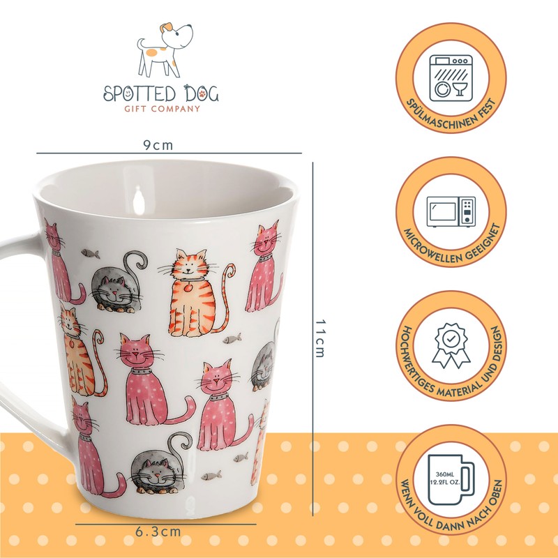 SPOTTED DOG GIFT COMPANY - Kaffeetasse mit Katzen-Motiven - Geschenk