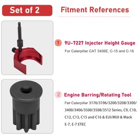 9U-7227 Injector Height Adjustment Gauge Tool & J-38587-A Engine Barring Socket Engine Turning Tool For CAT Caterpillar 3406E, C15, C16 (Set of 2)