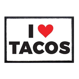 I Love Tacos Morale Patch | Hook and Loop Attach for Hats, Jeans, Vest, Coat | 2x3 in | by Pull Patch