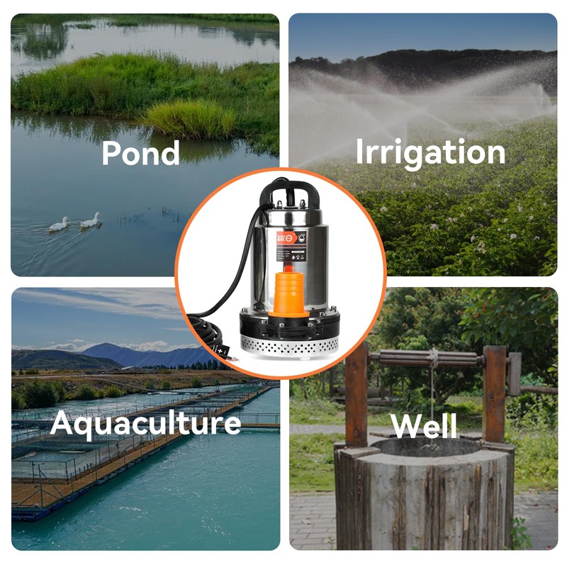 BACOENG DC 24V Solar Water Pump, Submersible Well Pump 23FT,