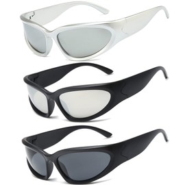 Long Keeper 3 Pair Wrap Around Sunglasses - Unisex Sport Driving Sunglasses Futuristic Trendy Vintage Sun Glasses UV400 Shades for Men Women