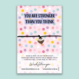 WishStrings, Stronger than You Think, Positive Quote - Friendship Bracelet – Bracelets with Tibetan Charm – Make a Wish Best Friend Bracelet – Hand Strung and Knotted Bracelet – Sentimental Jewellery