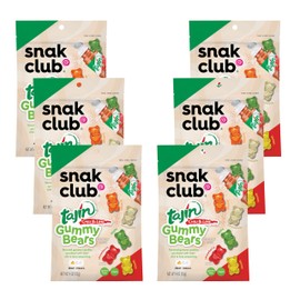 Snak Club Tajin Gummy Bears, Assorted Fruit Candy Gummies with Chili and Lime Seasoning, Mild, Gluten-Free and Vegan Snacks, 4 oz Resealable Bags, 6 Pack