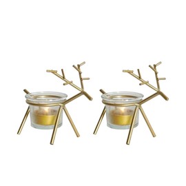 Holibanna 2Pcs Reindeer Tealight Candle Holder Glass Votive Candle Holders Christmas Decorations