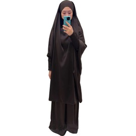 Muslim Women Abaya Two Pieces Set Prayer Dress Elasticated Sleeves Islamic Robe Modest Full Cover Prayer Clothes