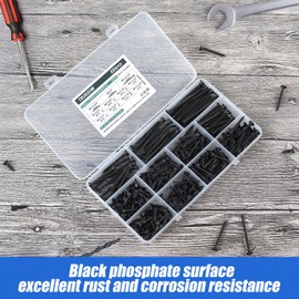 TBUKEOM Wood Screws Assortment Kit, 224 PCS, High Hardness Phillips Drive Screws Set, Coarse Thread, Black Flat Head Wood Screws, Carbon Steel, Self-Tapping Screws for Wood, 8 Sizes