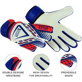 EFAH SPORTS Football Goalkeeper Gloves For Boys kids children adult Soccer Goalie Gloves with Super Grip Palms (Blue/White, Size 7 suitable for size S-M adult, Ambidextrous)