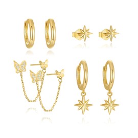 ZOCOYUU Gold Stack Earrings Set for Women,14k Gold Plated Cartilage Zirconia Earring Sets for Multiple Piercing Hypoallergenic Small Huggie Hoop Earring for Birthday Party Jewelry Gift (B)