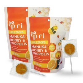 PRI Manuka Honey Lollipops with Propolis, Certified MGO 300+ - Throat Soothing, Lemon Flavor, (24 Lollipops, 5.46oz)