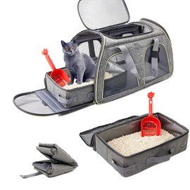 Leak-Proof Lightweight Collapsible Travel Litter Box for Cats, Portable Foldable Small Cat Litter Carrier with Lid, Ideal for Outdoor Travel with Pets