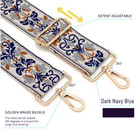 Purse Strap 1.97" Wide Replacement Crossbody Strap Handbag Guitar Strap Purse Shoulder Strap Adjustable Retro Jacquard (White Jacquard Floral)