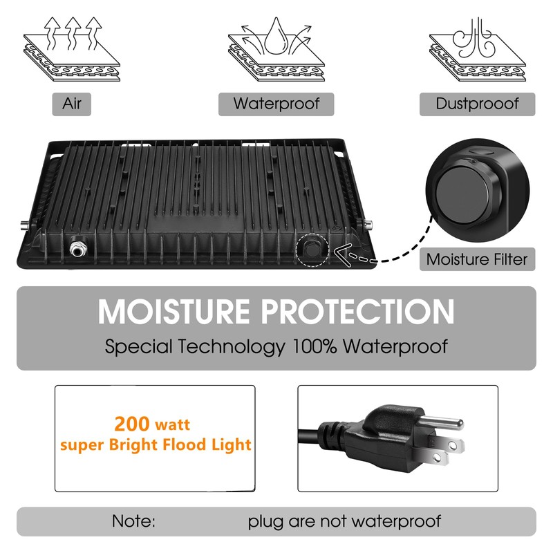 YANYCN 3 Pack 200W LED Flood Light,Super Bright Exterior Security