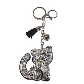 Popfizzy Cat Keychain, Bling Backpack Charm, Rhinestone Bag Charms, Animal Keyring Key Fob