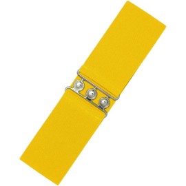 Ro Rox Retro Vintage Belt | Elastic Women's Accessories | Stretchy 50s Nurse With Silver Buckle & Clasp | Waist Belt For Dress | Wide Belt Design | Elasticated Belt For Women & Ladies, Yellow, S