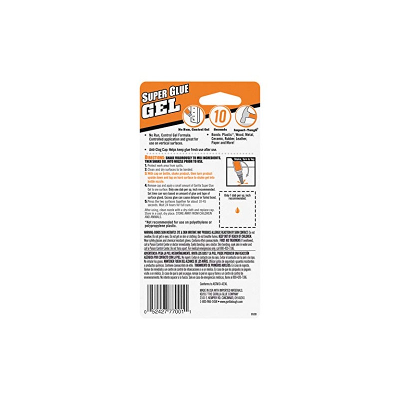 Gorilla Super Glue Gel, 20 gramos, 1 paquete