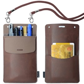 Tintris Pocket Protector, 3 Pack Leather Pen Pencil Holder Pouch Organizer for Men Pocket Shirt Lab Coat Small Tools, Designed with a Lanyard & an Extra Back Pocket, Thick PU Leather, Chestnut
