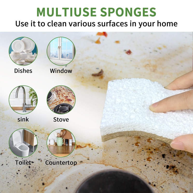 KICKLEEN 16 Pack Biodegradable Natural Kitchen Sponge - Compostable Cellulose