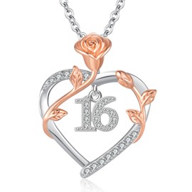 Midir&Etain 16 Year Old Gifts for Birthday-Sweet 16th Birthday Gifts for Daughter 925 Sterling Silver Heart Rose 16th Pendant Necklace for Women Jewellery