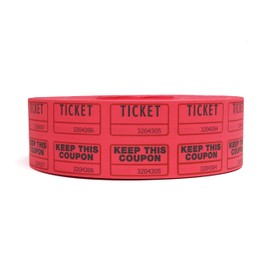 Huron Double Raffle Ticket Rolls for Drawings, Raffles, and Events; Red, Case of 4 Rolls (2000 Tickets per Roll)