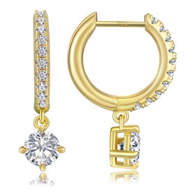 KRKC&CO Dangle Diamond Drop Earrings for Women, S925 Sterling Silver 5A CZ, 14K Gold/White Gold Plated 15mm Small Huggie Hoop, Hypoallergenic Dainty Earrings (Iced Hoop-5mm-14K Gold Plated)