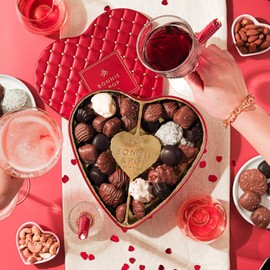 Day Chocolate Gift Basket | Heart Shaped Gift Present for Her, Mother, Mom, Wife, Spouse with Assorted Milk Chocolate Truffles | Bonnie and Pop