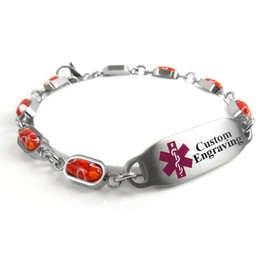 My Identity Doctor - Customizable Medical Alert Bracelet for Women with Engraving - 5mm Steel, Glass - Purple - Wrist Size 7.75 Inch
