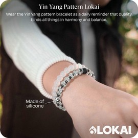 Lokai Silicone Beaded Bracelets for Women & Men, Yin Yang Pattern (Large) - Jewelry Fashion Bead Bracelet with Black & White Beads - Ring Bangle Slide-On Style for Comfortable Fit