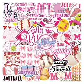 Softball Stickers for Laptop(50 Pcs),Gift for Kids Teens Adults Girl,Soft Ball Waterproof Stickers Vinyl Decals for Water Bottle Luggage Skateboard Computer Scrapbook,Journal,Bicycle