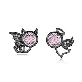 Angel and Devil Stud Earrings 925 Sterling Silver Cubic Zirconia Rose Cut Stud Earrings Jewellery Hypoallergenic Angel and Devil Earrings Christmas for Girls Women (Light Pink), Sterling Silver, Cubic