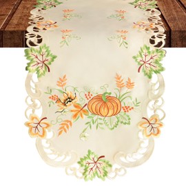 Cafemoon Embroidered Pumpkin Maple Leaf Fall Table Runner: Seasonal Fall Table Decor Harvest Thanksgiving Table Runners Holiday Dining Table Party Decoration 15 x 70 Inch