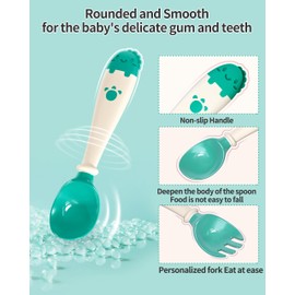 Deejoy Toddler Utensils, Self-feeding Flatware Set withTravel Case, Baby Spoons and Forks with Silicone Bendable Handle, Easy Grip Heat-Resistant, Ideal for Kids, Stage 2 (Green)