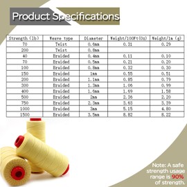 9KM DWLIFE Kevlar String Braided 70lb 1000ft Kite Flying Fishing Assist Line High Strength Tensile Heat Resistant for Paracord Cord Ultralight Tactical Survival Rope Outdoor Activities