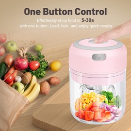 Electric Mini Garlic Chopper 2 Cup,Portable Cordless Food Processor, Vegetable Chopper Blender Onion Mincer,Meat Grinder with USB Charging for Chili,Pepper,Baby Food,Spice, Nuts,Herb(Pink 100+250m)