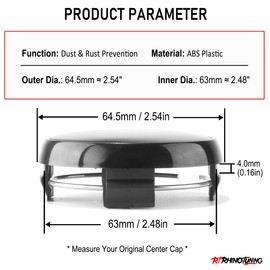 RhinoTuning 4 PCS 64.5 mm Wheel Center Caps for Wheel Rim Center Cover OD: 2.54 in / 64.5 mm ID: 2.48 in / 63 mm Black Hub Caps