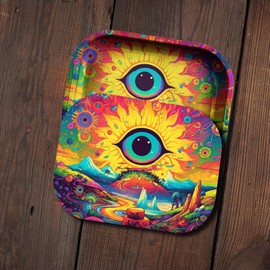 Small Metal Tray with Magnetic Lid, Cute Decorative Tray, Ideal Storage for Home or Travel, 7 x 5.5 Inches (Pink Yellow)