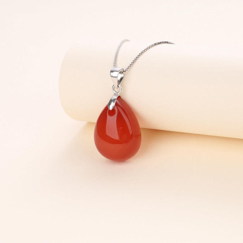 Coai Women's 925 Necklace with Angel’s Teardrops Pendant, Silver, Red