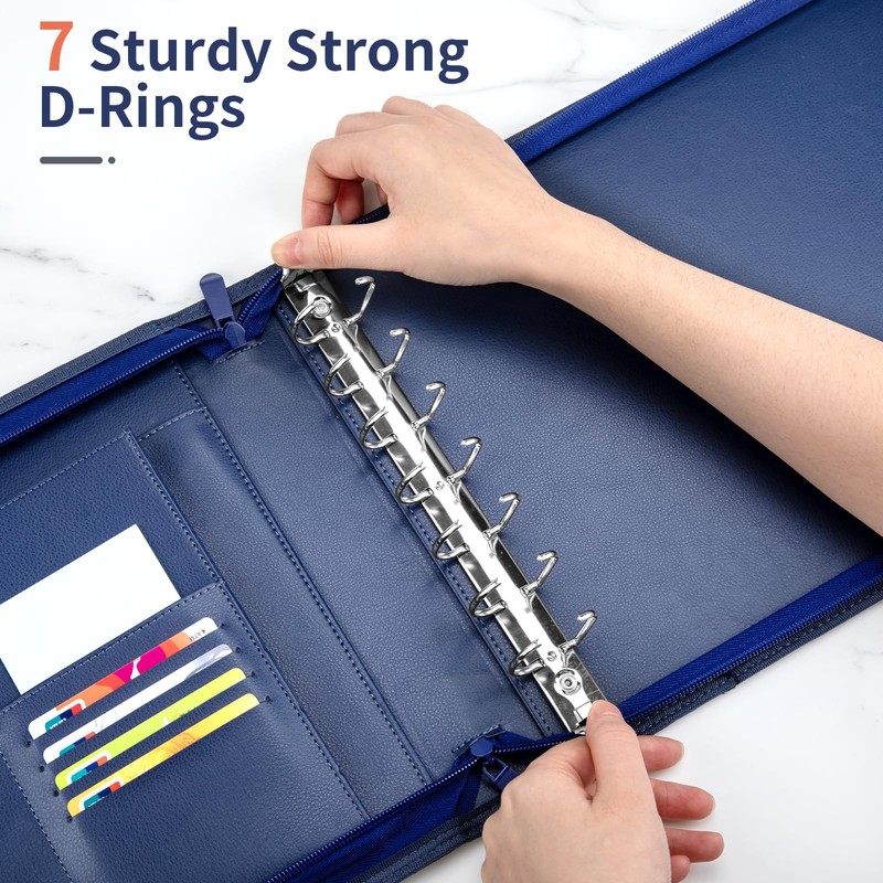 Smarpau 7 Ring PU Leather Check Binder with Zipper Pouch,