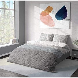 Dilios Premium Bed Linen 135 x 200 cm, 100% Breathable Comfortable Cotton with Zip, Renforcé, Grey, Light Blue, 2-Piece Duvet Cover 135 x 200 cm and Pillowcase 80 x 80 cm