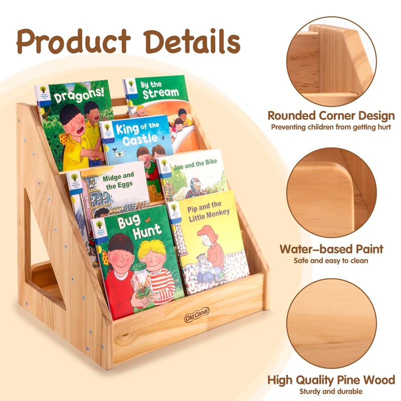 Old Canal Montessori Bookshelf for Toddlers with Handle & Anti-Tilting
