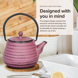 Frieling Ja By - Nabe Lavender Cast Iron Teapot With Stainless Steel Infuser - 17 oz - Teapot with Infuser - Tea Kettle Stovetop Cast Iron Set - Heatable Stoneware Infuser Kettle - Cast Iron Tea Pot