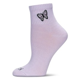 MeMoi Women's Butterfly Embroidery Athletic Quarter Socks Lavender 9-11