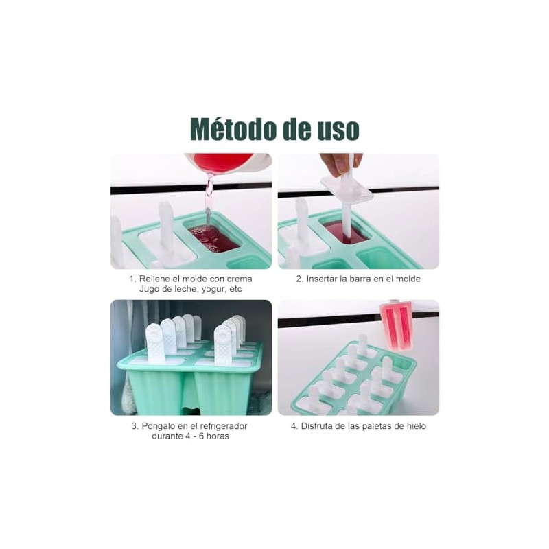 Moldes de silicona para Paletas de Hielo,10 Cavidade Moldes para