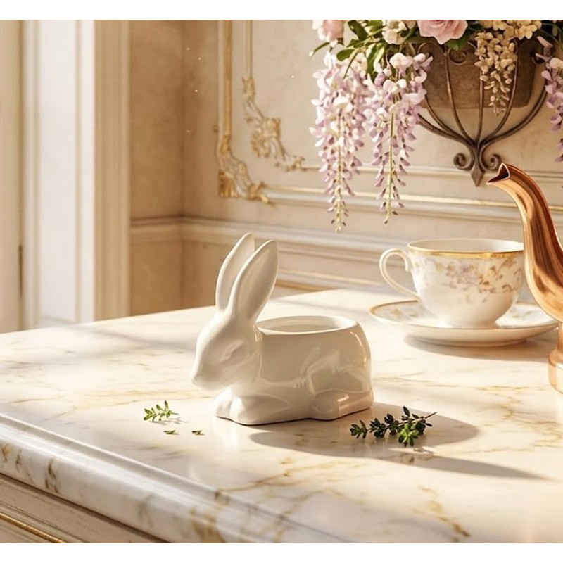 Napco Rabbit Shaped Ceramic Planter/Cache Pot, Small, White