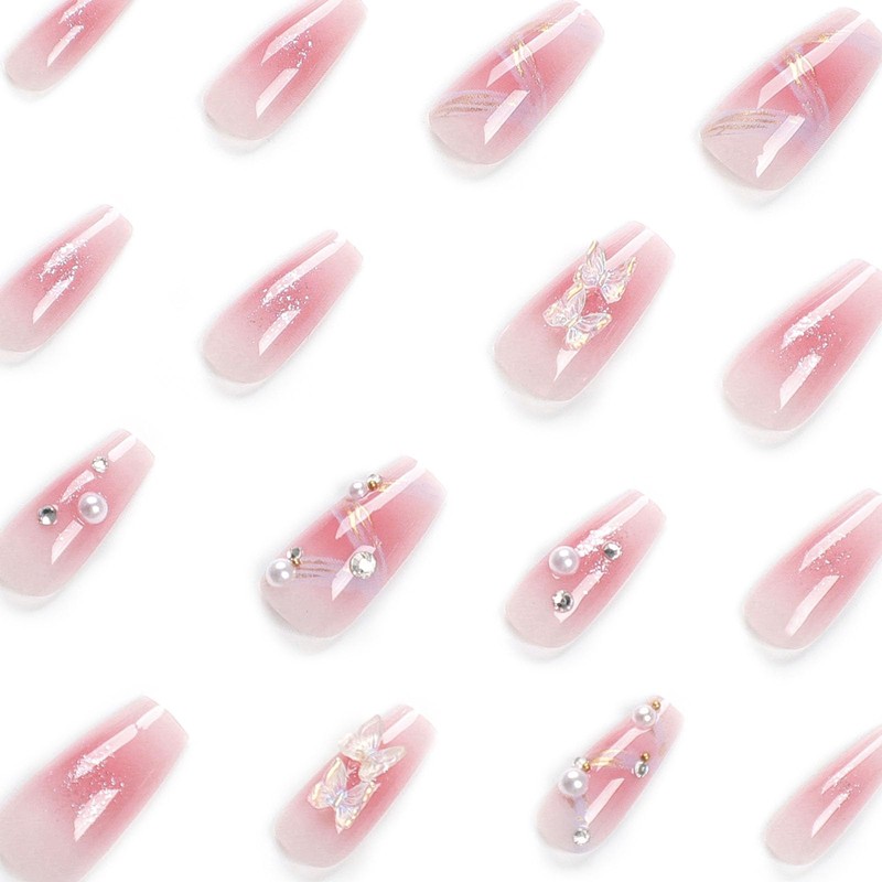 POKENGDA Coffin Acrylic Fake Nails Design,Nail glue included,Long Super Bling