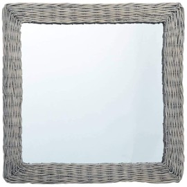 vidaXL Mirror Rattan Frame Mirror Wall Mounted Bathroom Bedroom Hallway Living Room Home Indoor Decor Vintage Retro Decoration 19.7"x19.7" Wicker